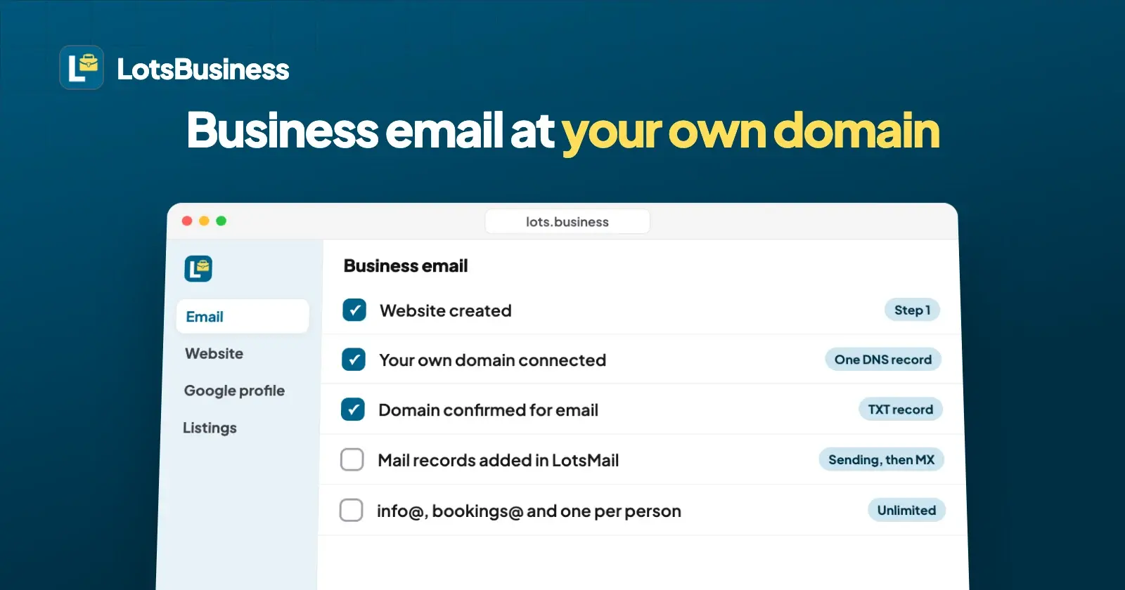 How to Get a Business Email at Your Own Domain (Unlimited Mailboxes) With LotsBusiness